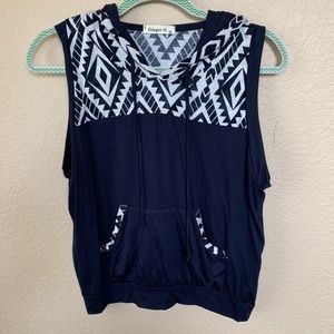 Navy Blue & White Aztec Hooded Muscle Tank